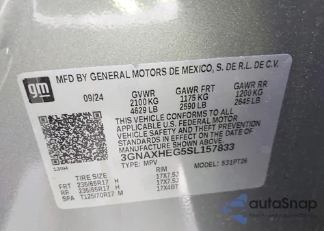 2025 Chevrolet Equinox Fwd Lt from USA, damaged, VIN 3GNAXHEG5SL157833